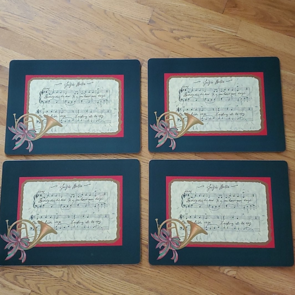 Vtg Pimpernel Jingle Bells Corkboard 4 Placemats
